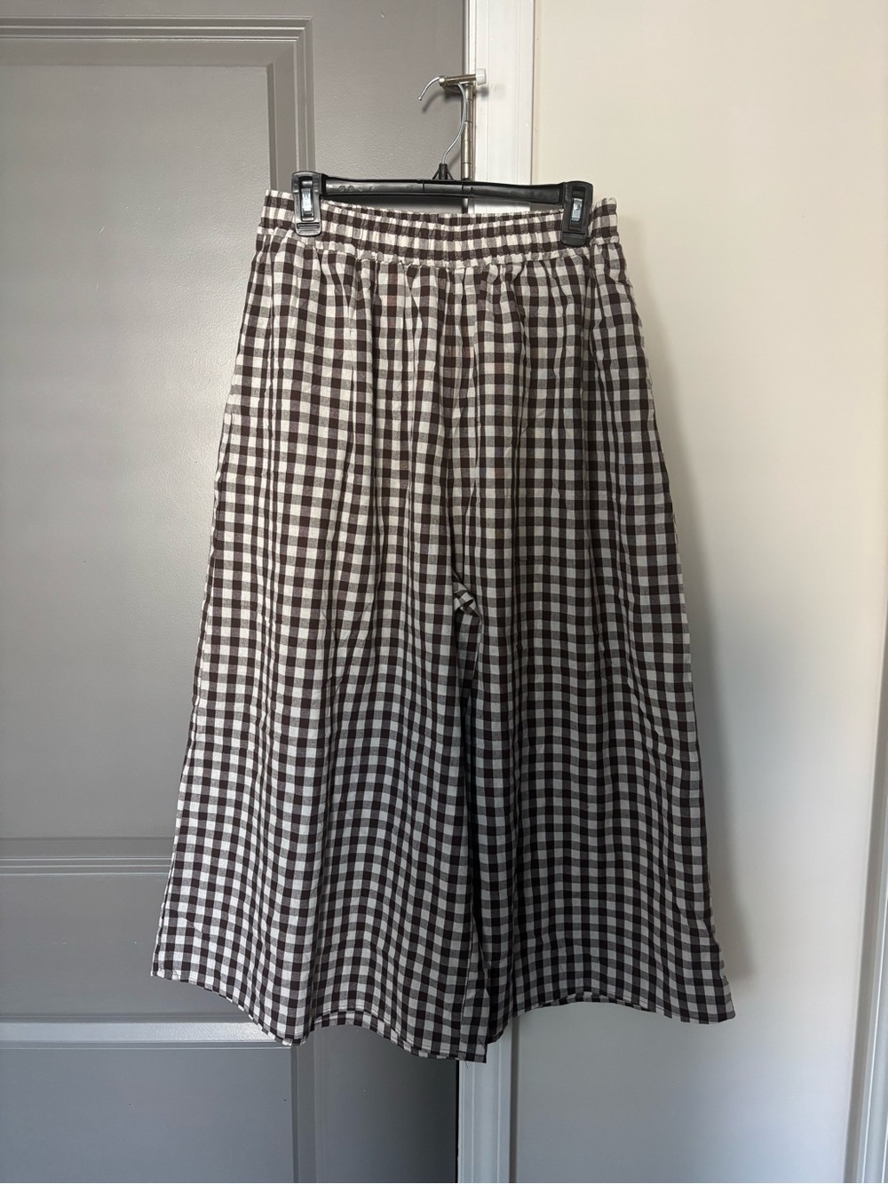 NWOT Brown and Cream Gingham Cropped Wide Leg Pants